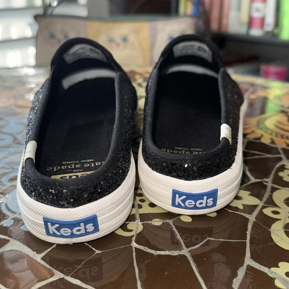 KEDS x KATE SPADE NEW YORK Double Decker Black Glitter Slip On Mules Sz: 7.5